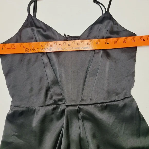 EXPRESS Slip Dress Womens Black Small Satin V-Neck Asymmetrical Midi Coctail - Picture 7 of 12